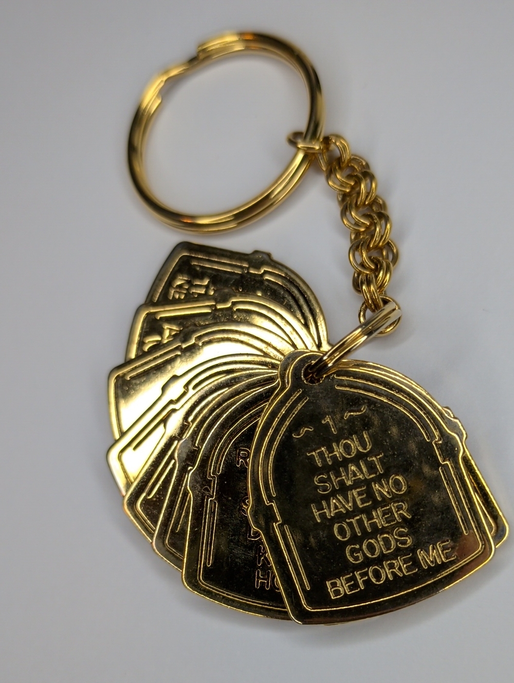 Vintage 70s Ten Commandments Keychain - Gold Tone Bible Gift MCM